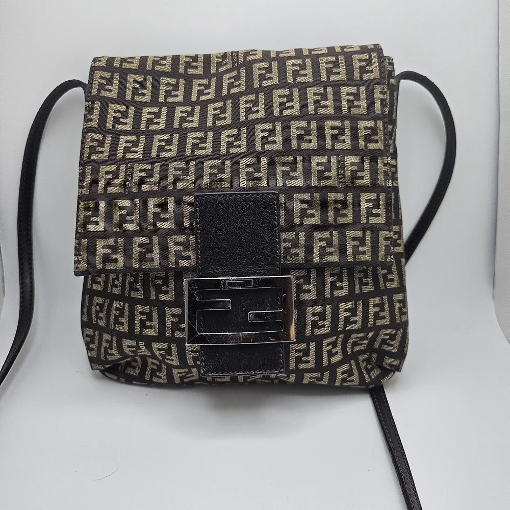 FENDI Zucchino Canvas Mamma Baguette Crossbody Bag - Picture 2 of 11